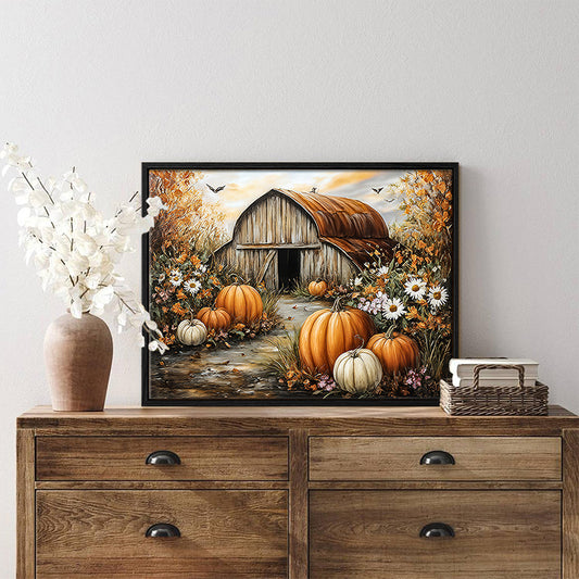 Halloween pumpkin canvas wall art, festive autumn decor for living room