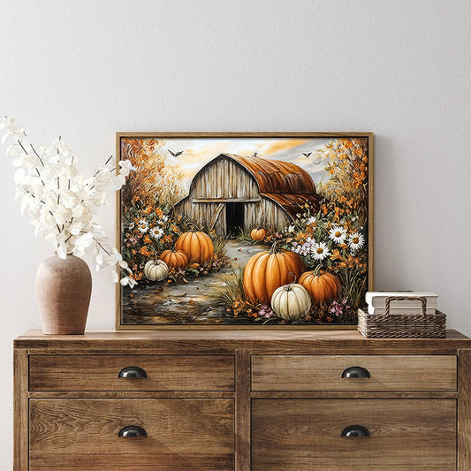 Halloween pumpkin canvas wall art, festive autumn decor for living room