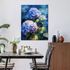 A hydrangea wall art painting in the dining room
