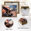 Light Oak Framed Bald Eagle American Flag Art, 4th of July Independence Day Canvas Wall Decor, Ready to Hang Patriotic Home Artwork