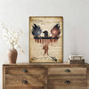 Patriotic Bald Eagle with Flaming Star Canvas Wall Art Framed, Light Oak Frame, USA Flag Themed Decor, 4th of July Gift for Veterans & Patriotic Home