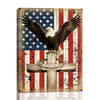 Patriotic Bald Eagle with Flaming Star Canvas Wall Art Framed, Light Oak Frame, USA Flag Themed Decor, 4th of July Gift for Veterans & Patriotic Home