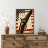 Patriotic Bald Eagle with Flaming Star Canvas Wall Art Framed, Light Oak Frame, USA Flag Themed Decor, 4th of July Gift for Veterans & Patriotic Home