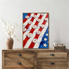 Patriotic Bald Eagle with Flaming Star Canvas Wall Art Framed, Light Oak Frame, USA Flag Themed Decor, 4th of July Gift for Veterans & Patriotic Home