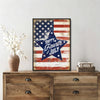 Patriotic Bald Eagle with Flaming Star Canvas Wall Art Framed, Light Oak Frame, USA Flag Themed Decor, 4th of July Gift for Veterans & Patriotic Home