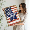 Rustic American Flag Star Wall Decor, Happy Fourth of July Framed Canvas, 4th of July Patriotic Gift for Home & Independence Day Celebration