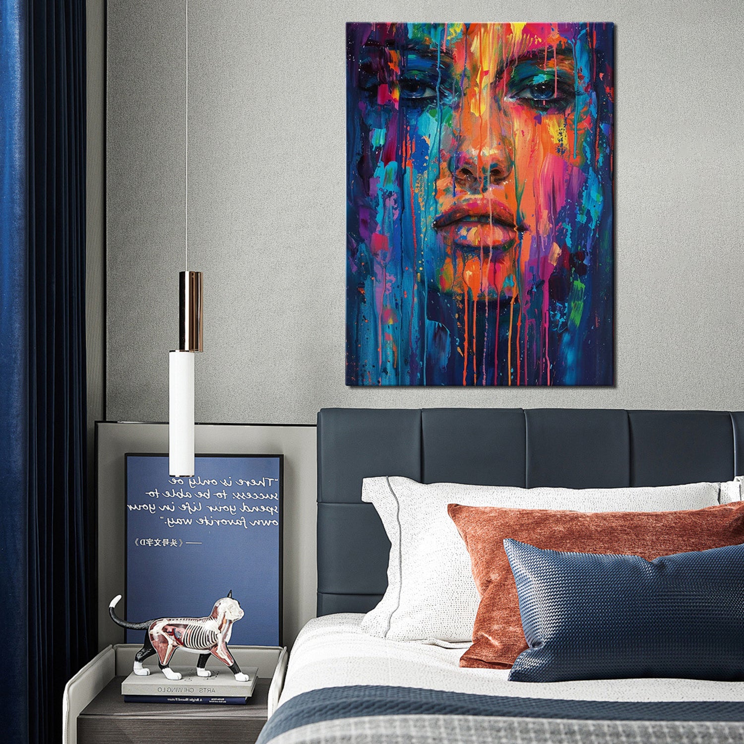 abstract beautiful woman wall art painting above the bed