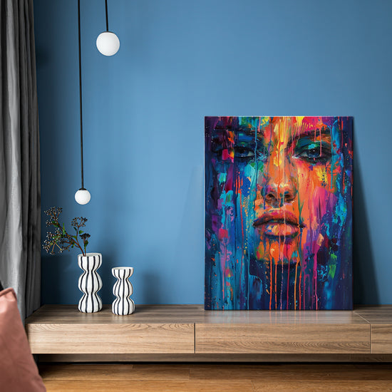 abstract beautiful woman wall art painting on the table