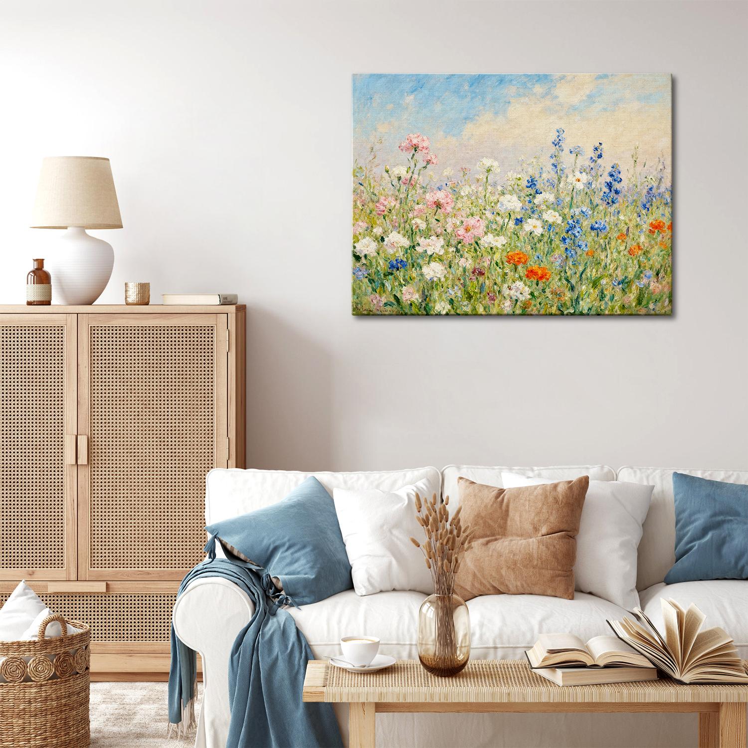 wall art canvas painting in the living room depicts a gorgeous sea of ​​flowers