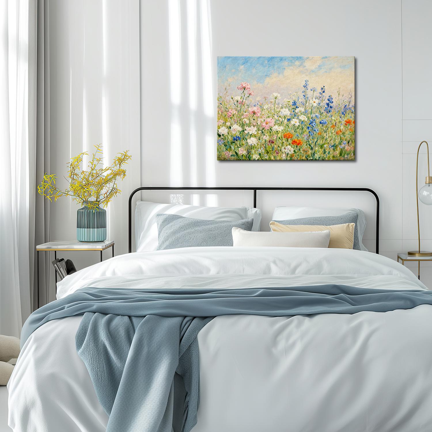 wall art canvas painting in the bedroom depicts a gorgeous sea of ​​flowers