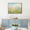 light oak color frame wall art canvas painting depicts a gorgeous sea of ​​flowers
