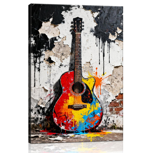 wall art canvas abstract colored guitar