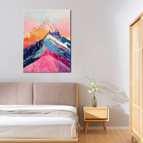 abstract colorful mountains wall art painting above the bed