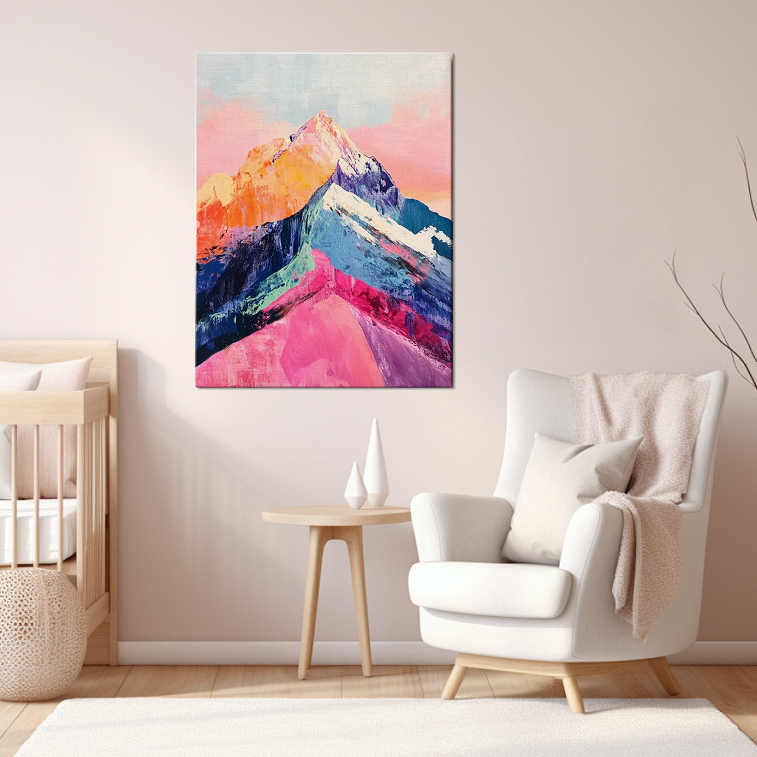 abstract colorful mountains wall art painting in the living room