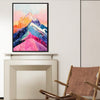 black frame abstract colorful mountains wall art canvas in the living room