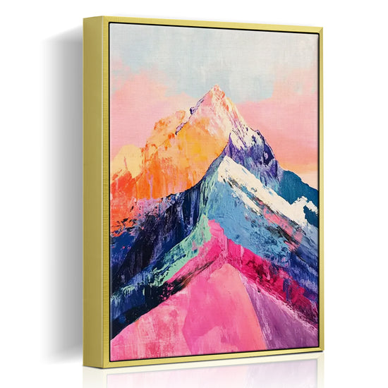 gold frame abstract colorful mountains wall art canvas
