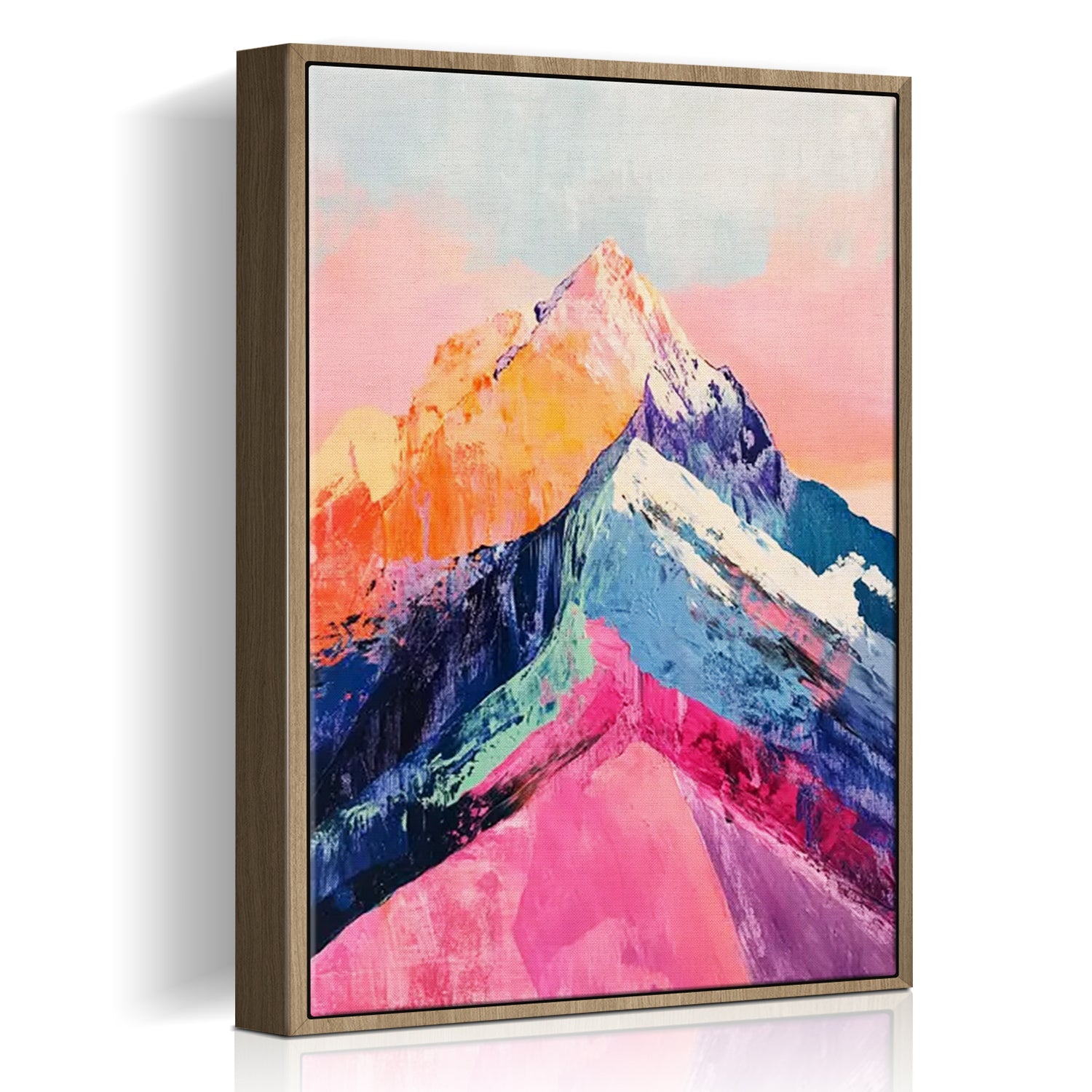 light oak frame abstract colorful mountains wall art canvas