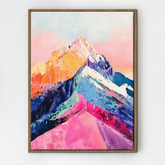 light oak frame abstract colorful mountains wall art painting