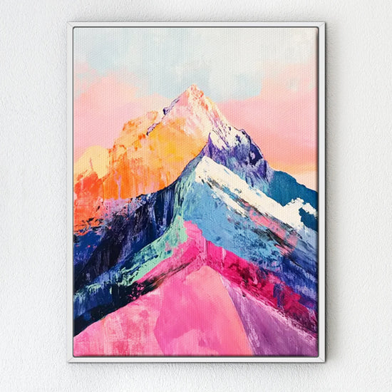 white frame abstract colorful mountains wall art canvas painting