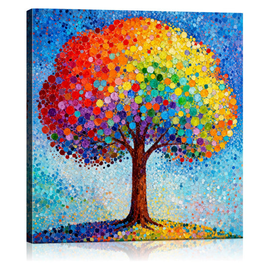 wall art painting shows a colorful rainbow tree