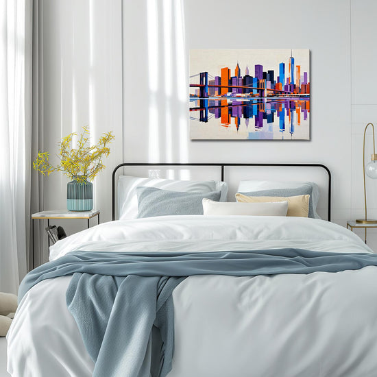 bedrrom wall art canvas painting depicts city skylines