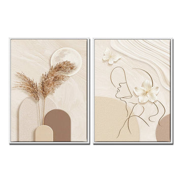 2PC Framed Neutral Abstract Wall Art