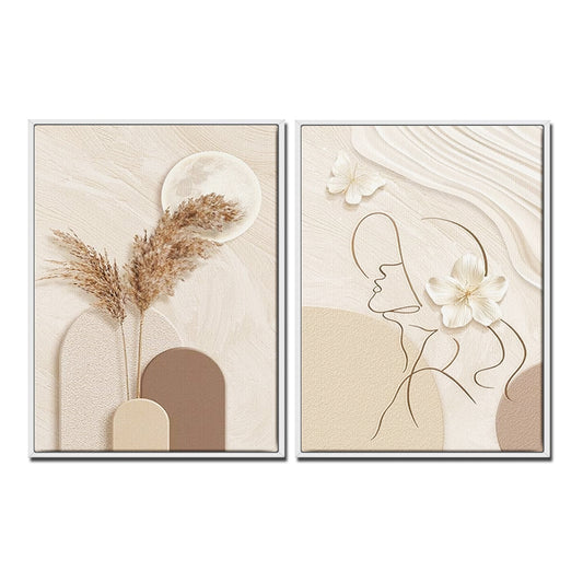 2PC Framed Neutral Abstract Wall Art