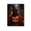 Black Cat Witch Hat Glowing Jack O Lantern Dark Forest Halloween Canvas Wall Art