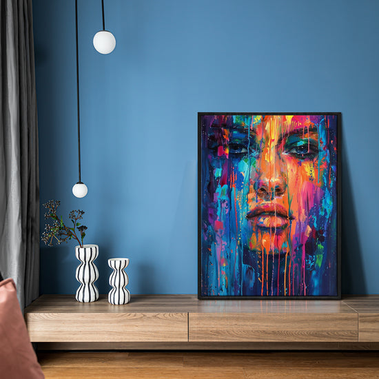 black frame abstract beautiful woman wall art painting in the living room