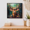 black frame deer in flowers wall art decor painting in the living room