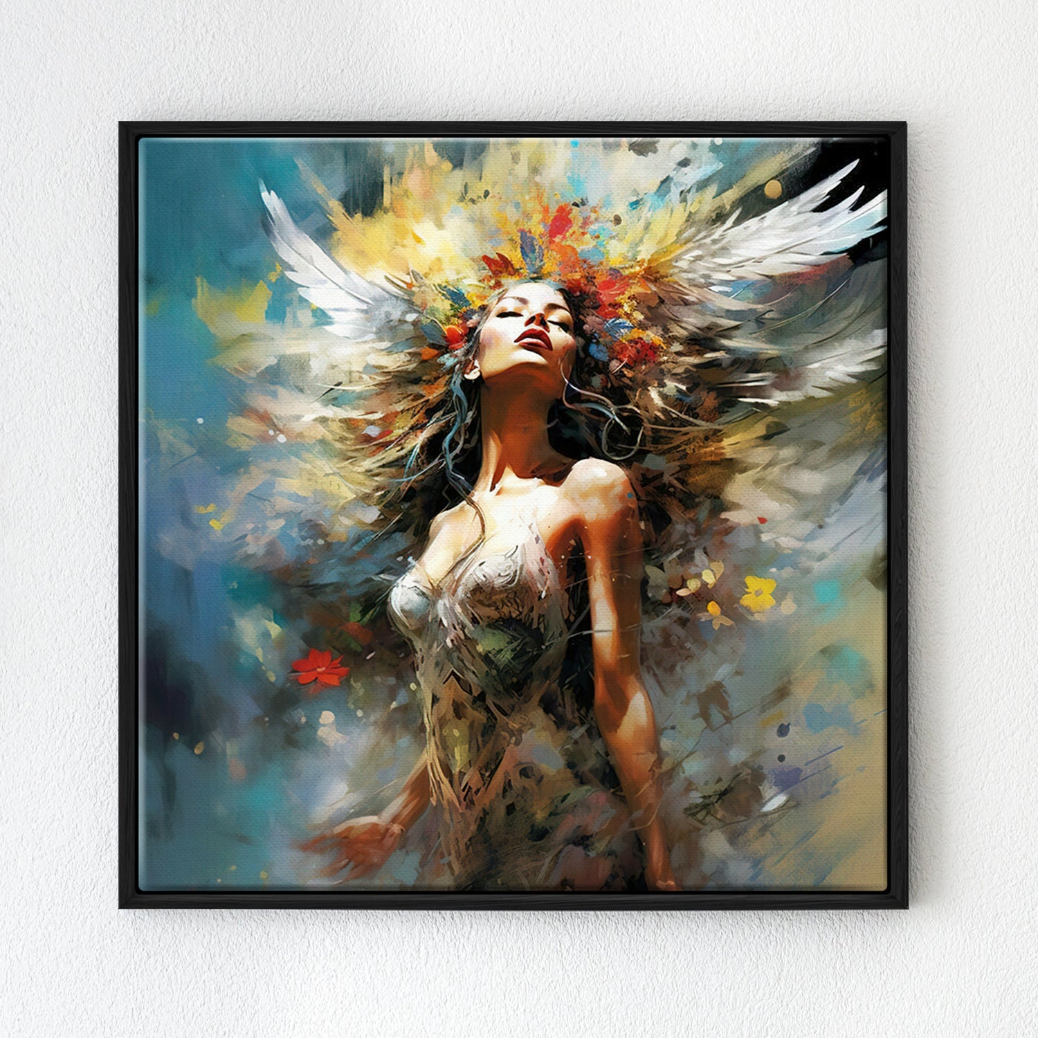 black frame flower goddess wall art canvas