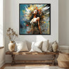 black frame flower goddess wall art canvas in the living room