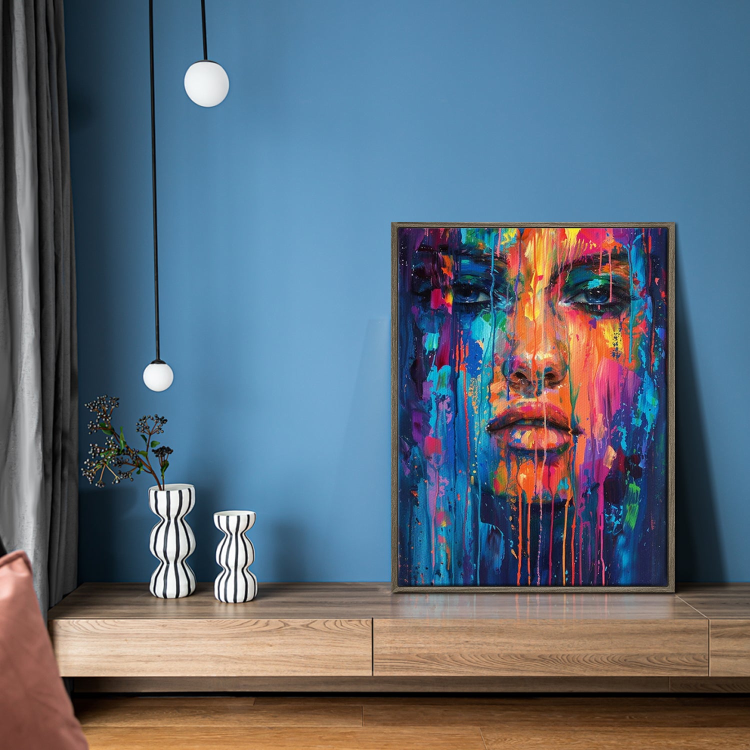 coffee frame abstract beautiful woman art canvas on the table