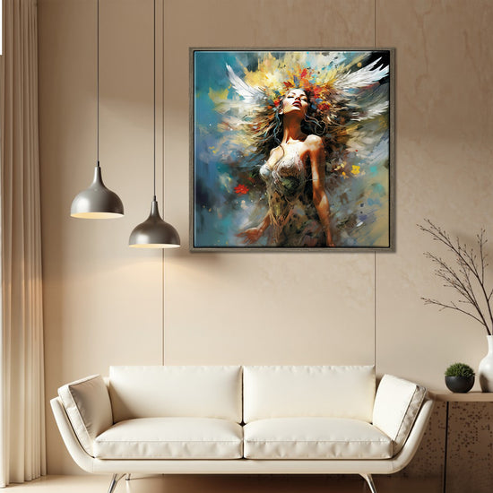 coffee frame flower goddess wall art canvas above the sofa