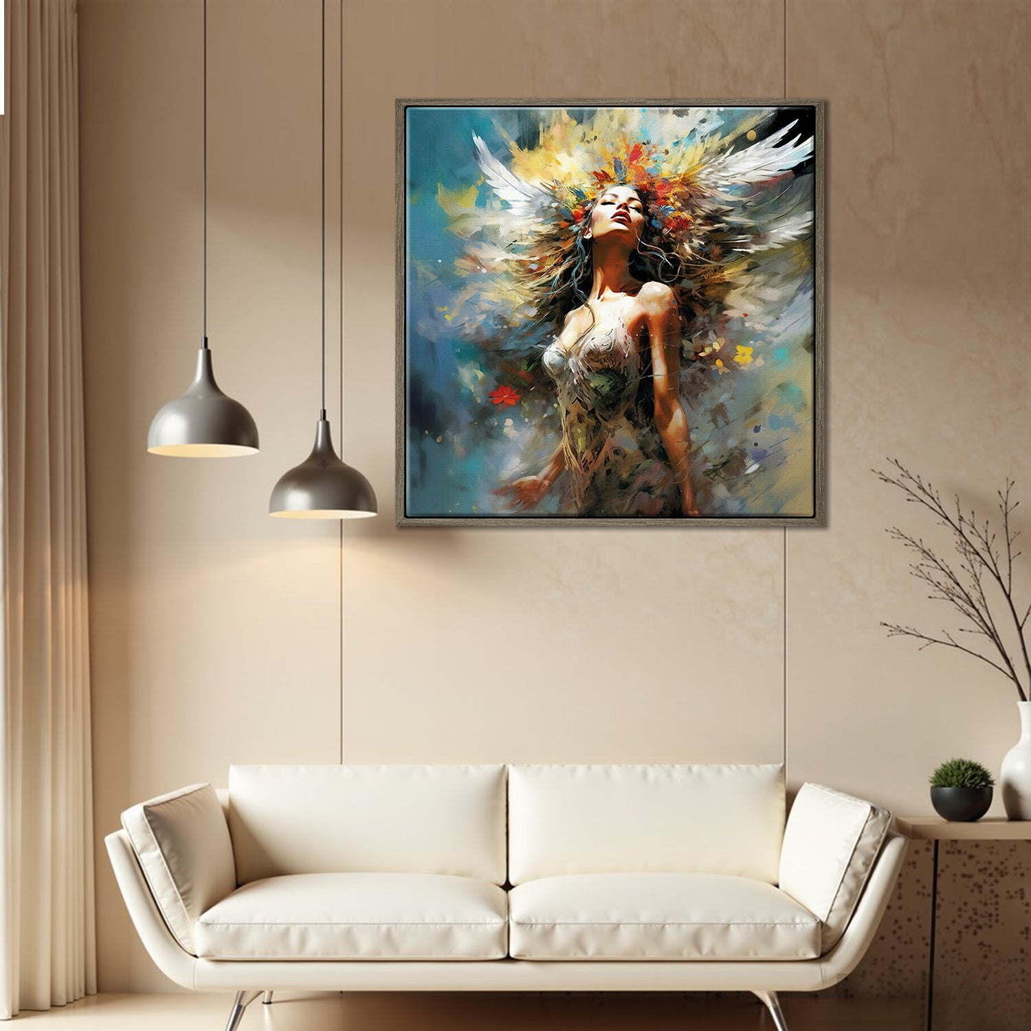coffee frame flower goddess wall art canvas above the sofa