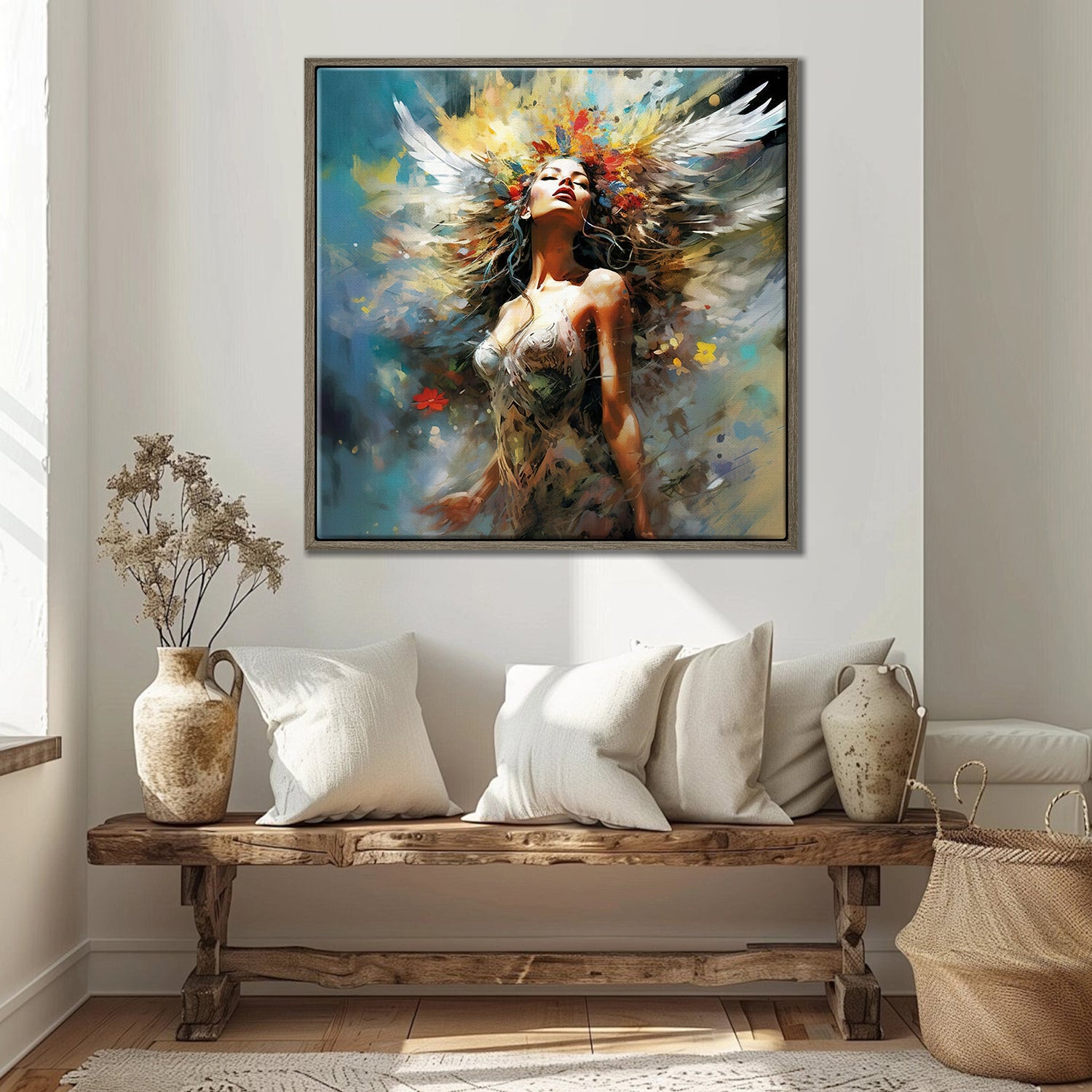 coffee frame flower goddess wall art canvas in the living room
