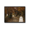 Cute White Ghost Autumn Forest Path Vintage Farmhouse Halloween Canvas Wall Art