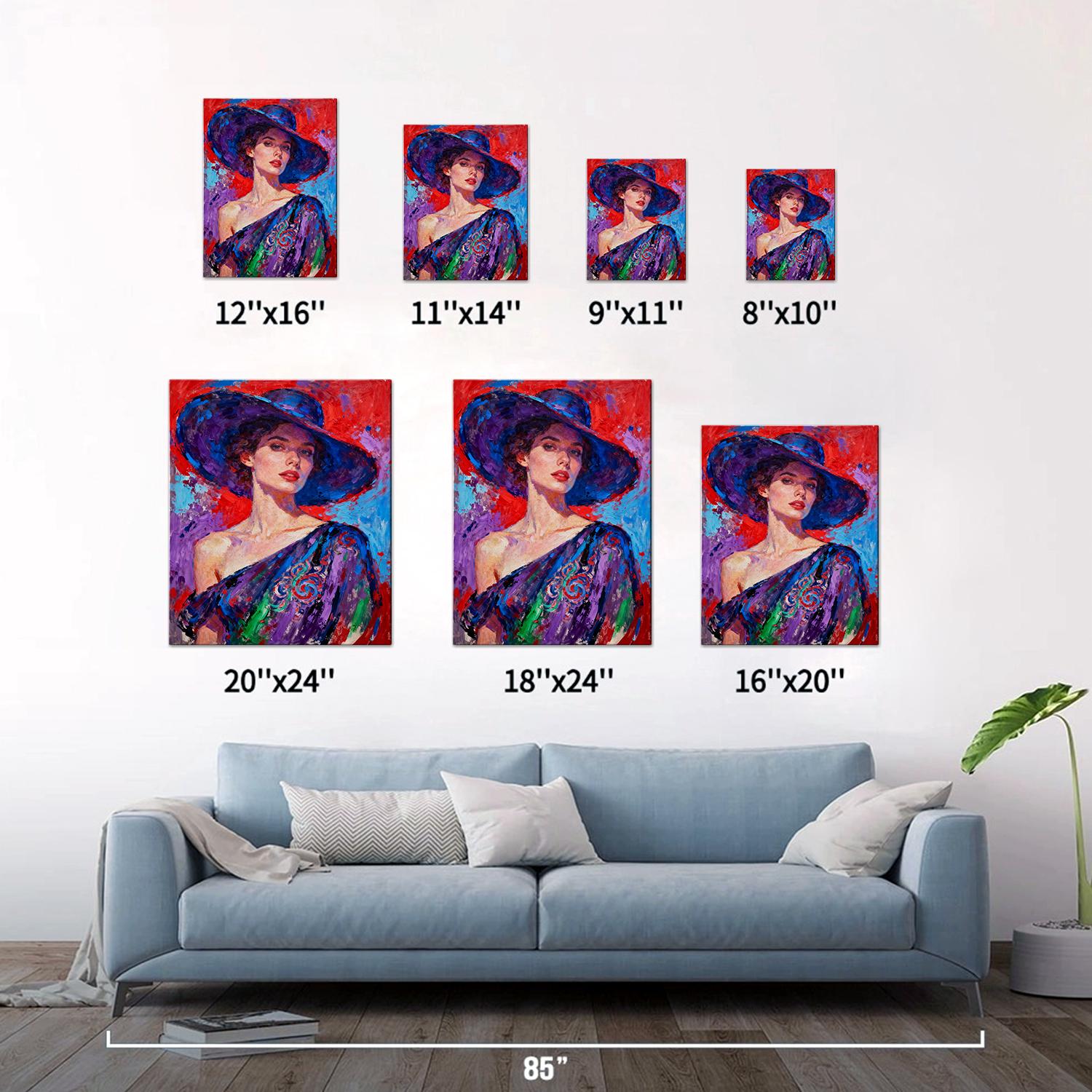 different size wall art painting of a lady