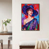 coffee frame wall art painting of a lady's portrait hanging on a white wall in a room