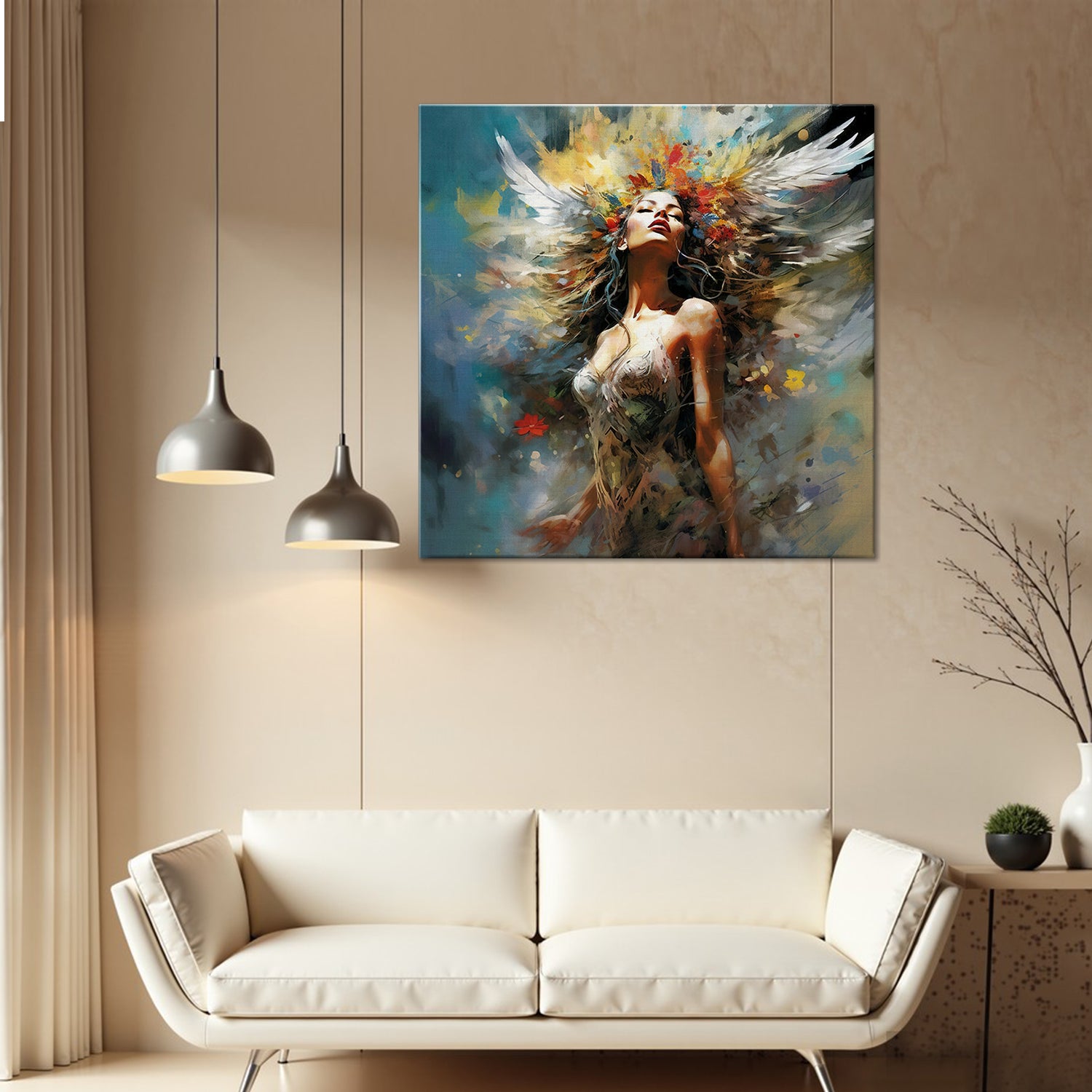 flower goddess wall art canvas in the living room