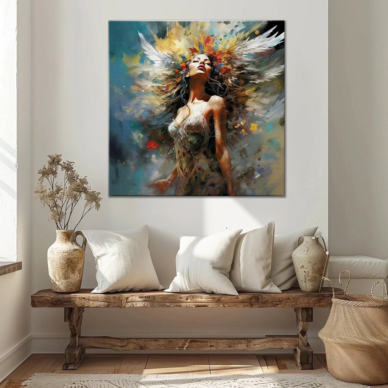 flower goddess wall art canvas in the living room
