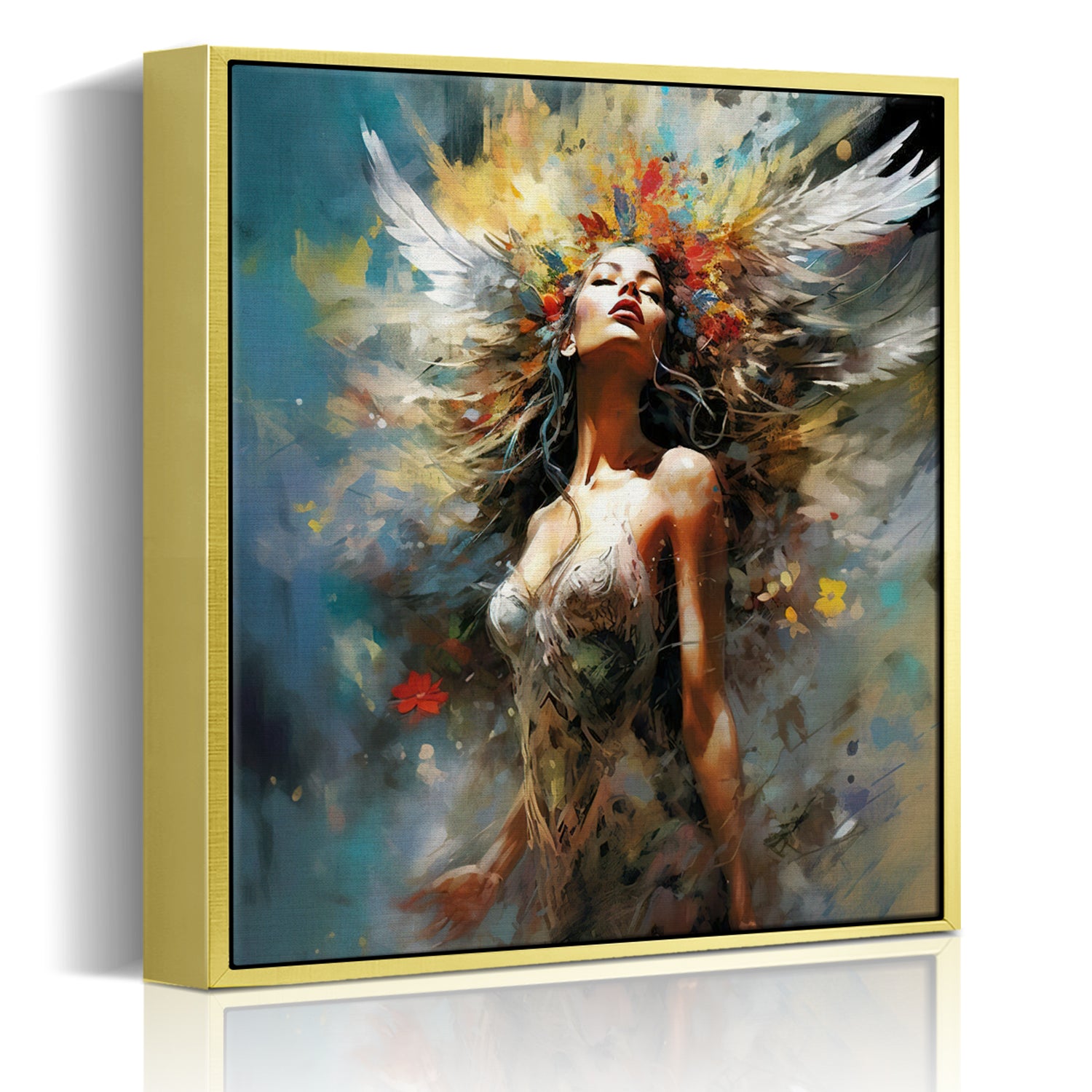 gold frame flower goddess wall art painting