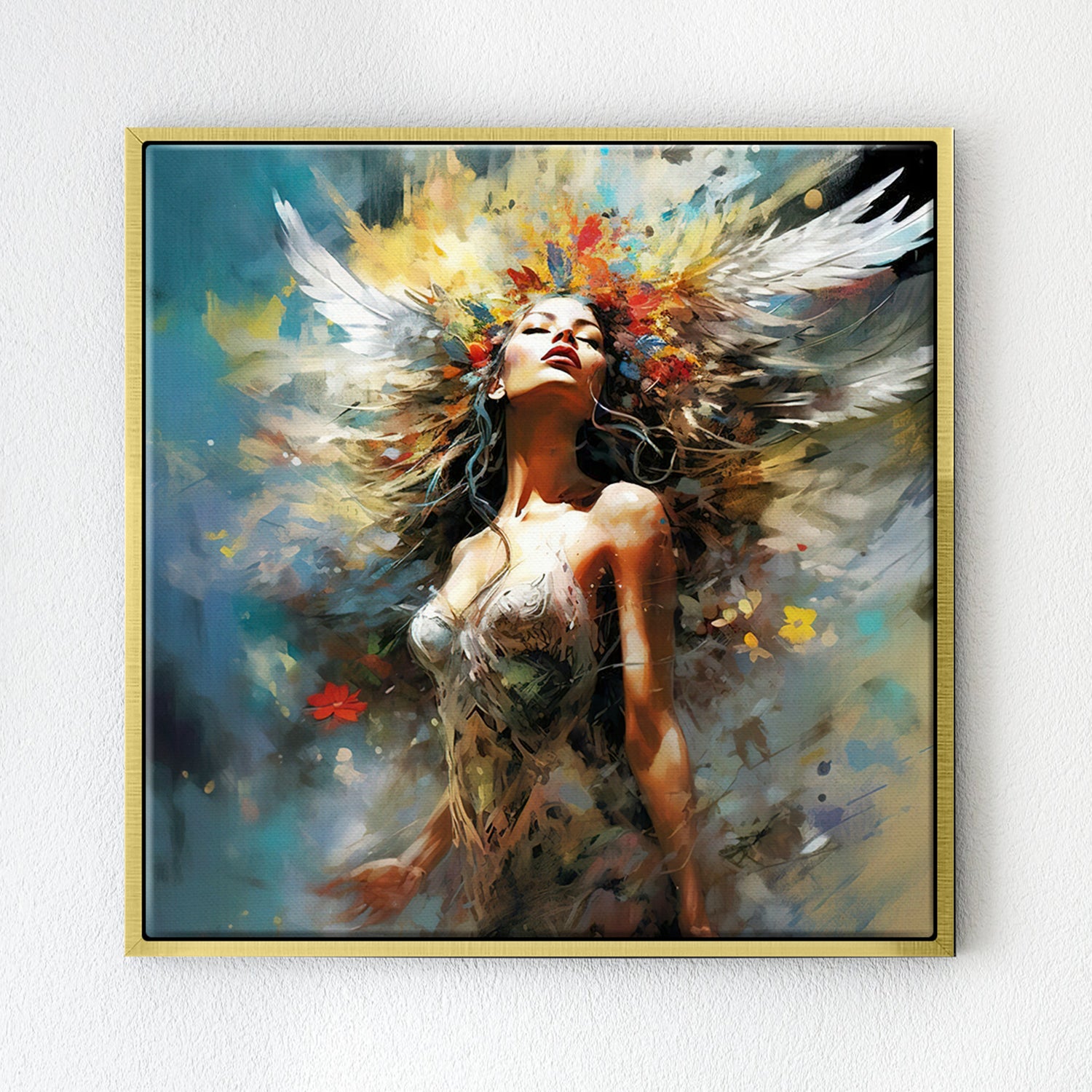 gold frame flower goddess wall art painting
