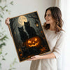 Three Black Cats Glowing Jack O Lantern Full Moon Forest Halloween Canvas Wall Art