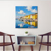 living room wall art canvas painting depicts a bright harbor scene in a seaside town
