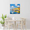dining room wall art canvas painting depicts a bright harbor scene in a seaside town