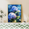 gold frame hydrangea wall art canvas on the table