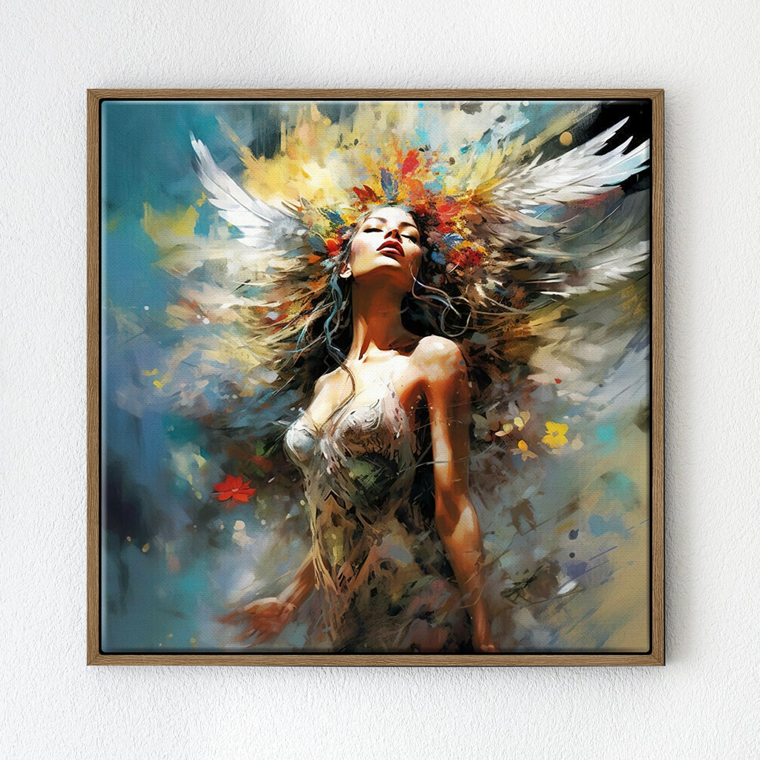 light oak color frame flower goddess wall art canvas