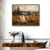 Vintage Farmhouse Pumpkin Field Cute Ghost Old Country House Halloween Canvas Wall Art