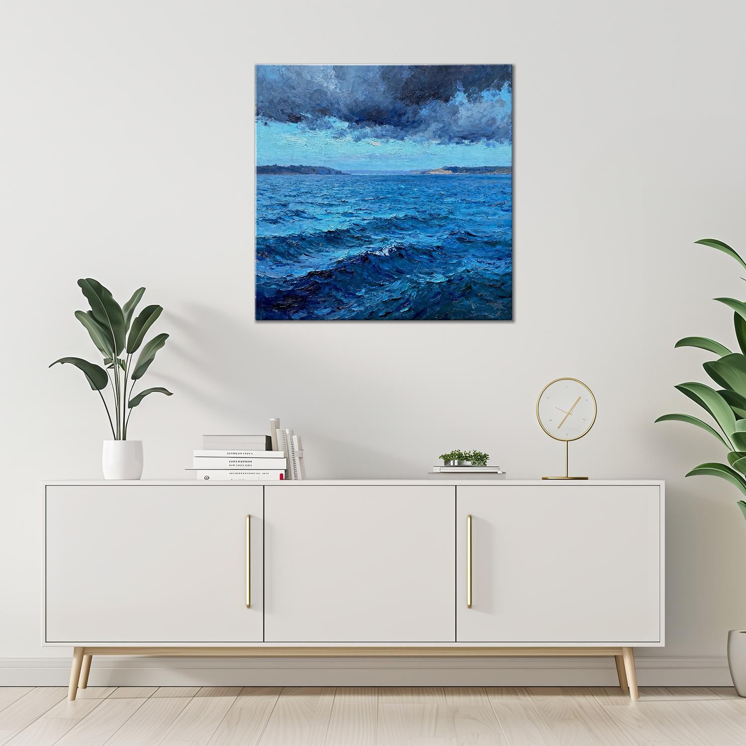 living room wall art canvas painting depicts rough sea scene